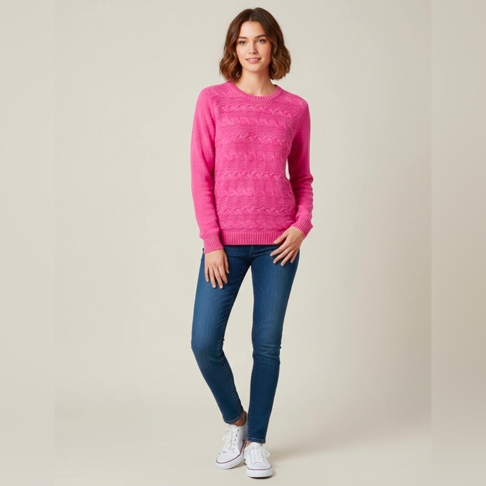Forever 21 Vibrant Pink Cable Knit Sweater 100% Cotton